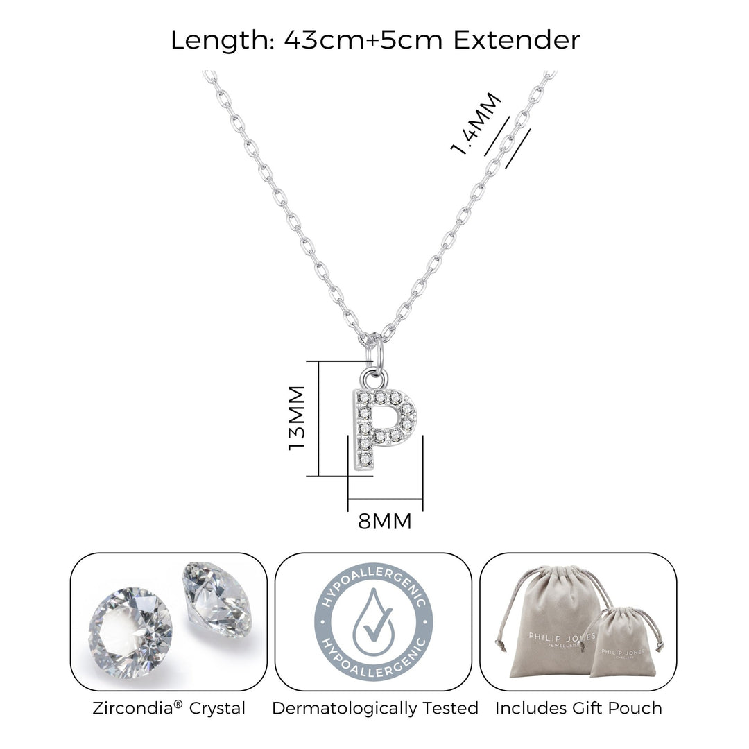Pave Initial P Necklace with Birthstone Charm Created with Zircondia® Crystals - Philip Jones Jewellery