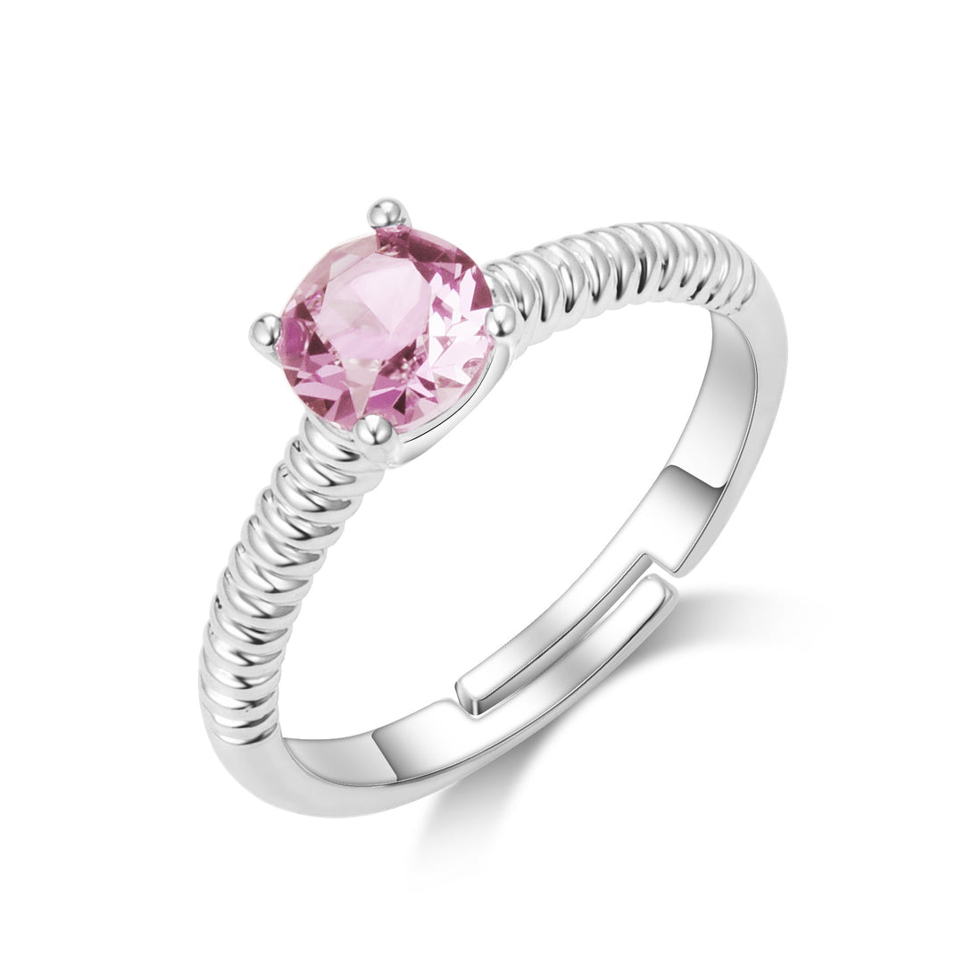 Pink Adjustable Crystal Ring Created with Zircondia® Crystals - Philip Jones Jewellery