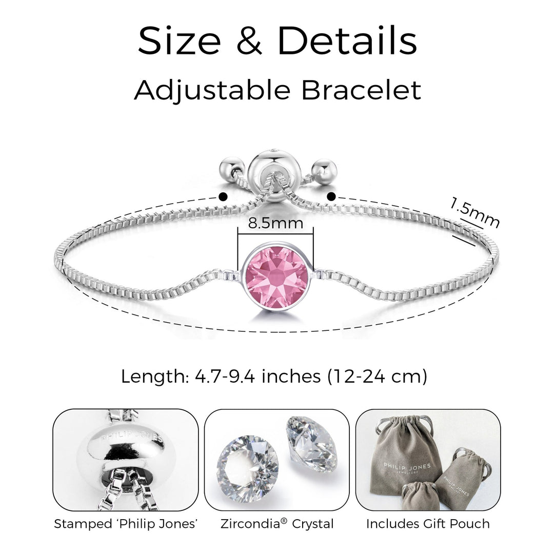 Pink Crystal Bracelet Created with Zircondia® Crystals - Philip Jones Jewellery