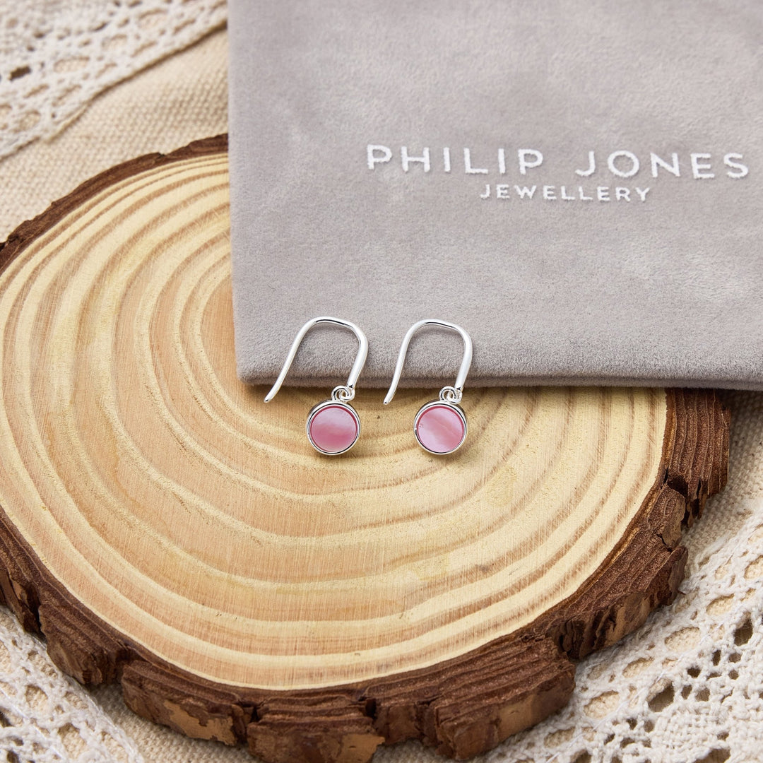 Pink Mother of Pearl Drop Earrings - Philip Jones Jewellery