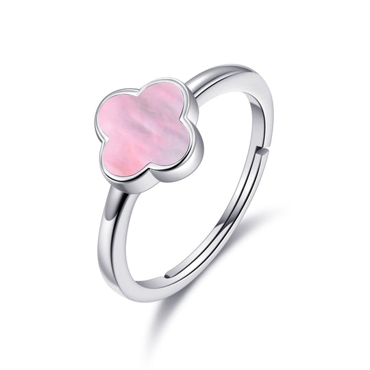 Pink Mother of Pearl Gemstone Adjustable Clover Ring - Philip Jones Jewellery