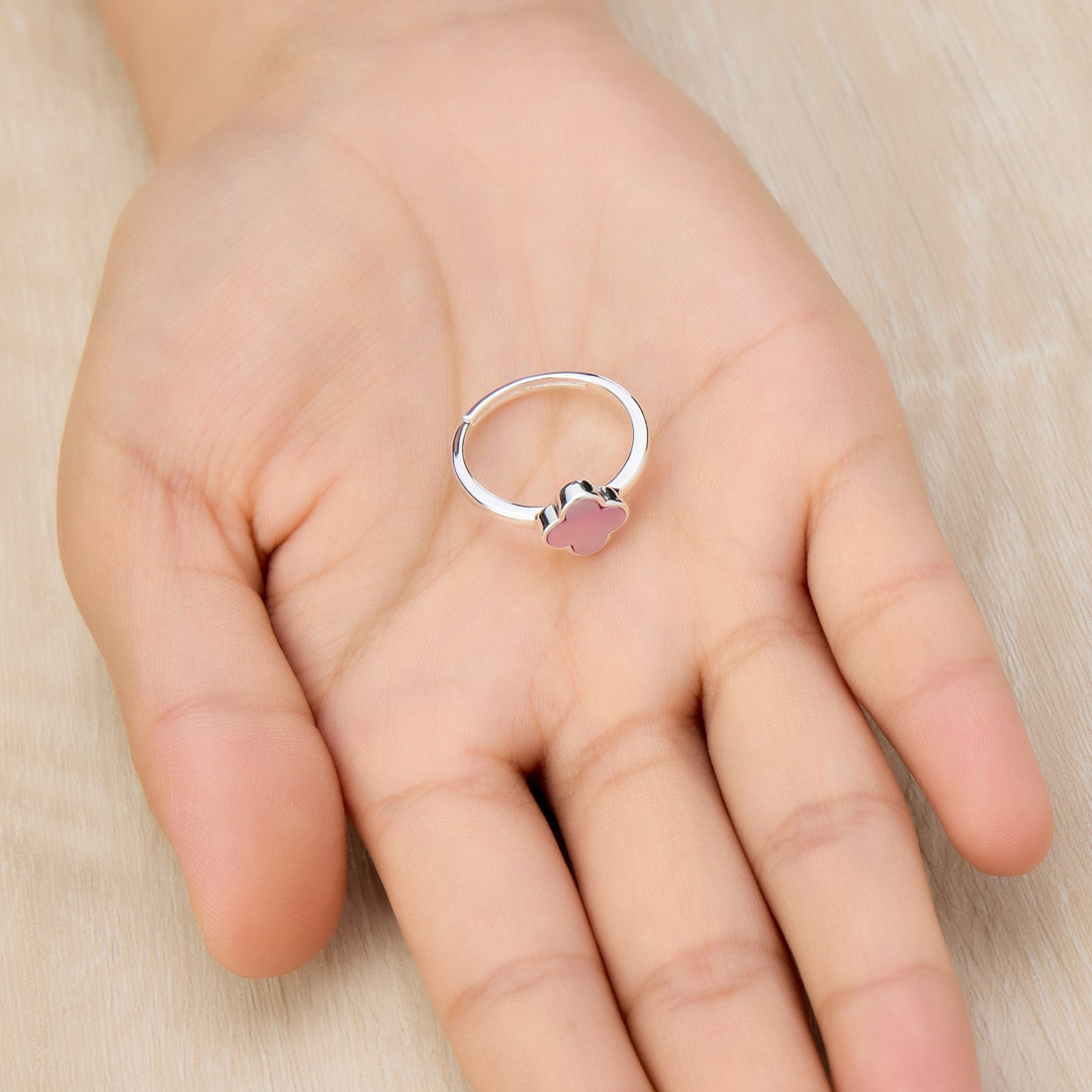 Pink Mother of Pearl Gemstone Adjustable Clover Ring - Philip Jones Jewellery