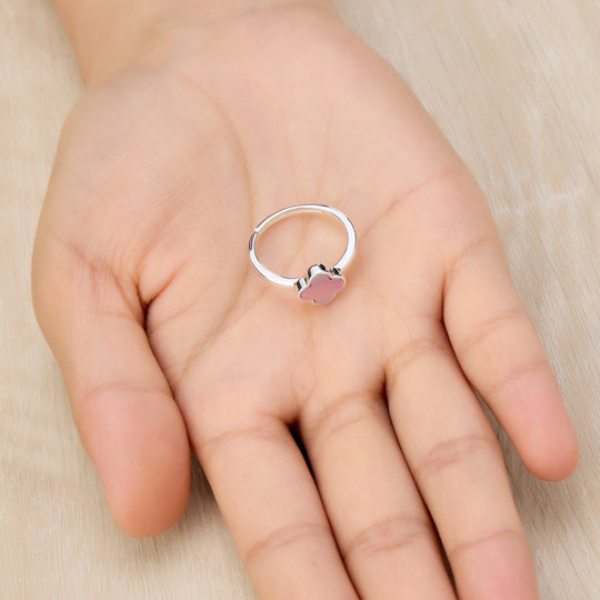 Pink Mother of Pearl Gemstone Adjustable Clover Ring - Philip Jones Jewellery