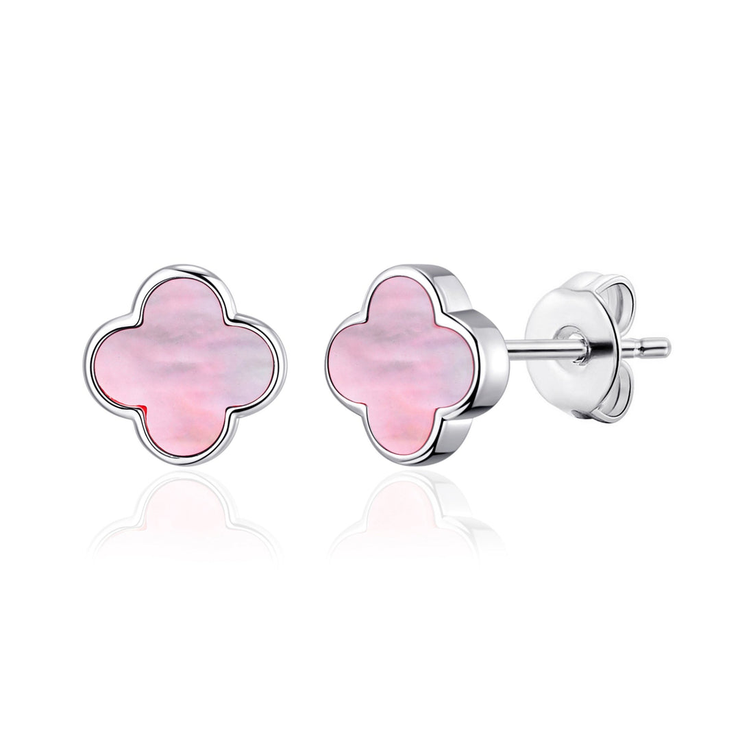 Pink Mother of Pearl Gemstone Clover Earrings - Philip Jones Jewellery