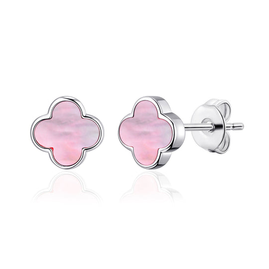 Pink Mother of Pearl Gemstone Clover Earrings - Philip Jones Jewellery