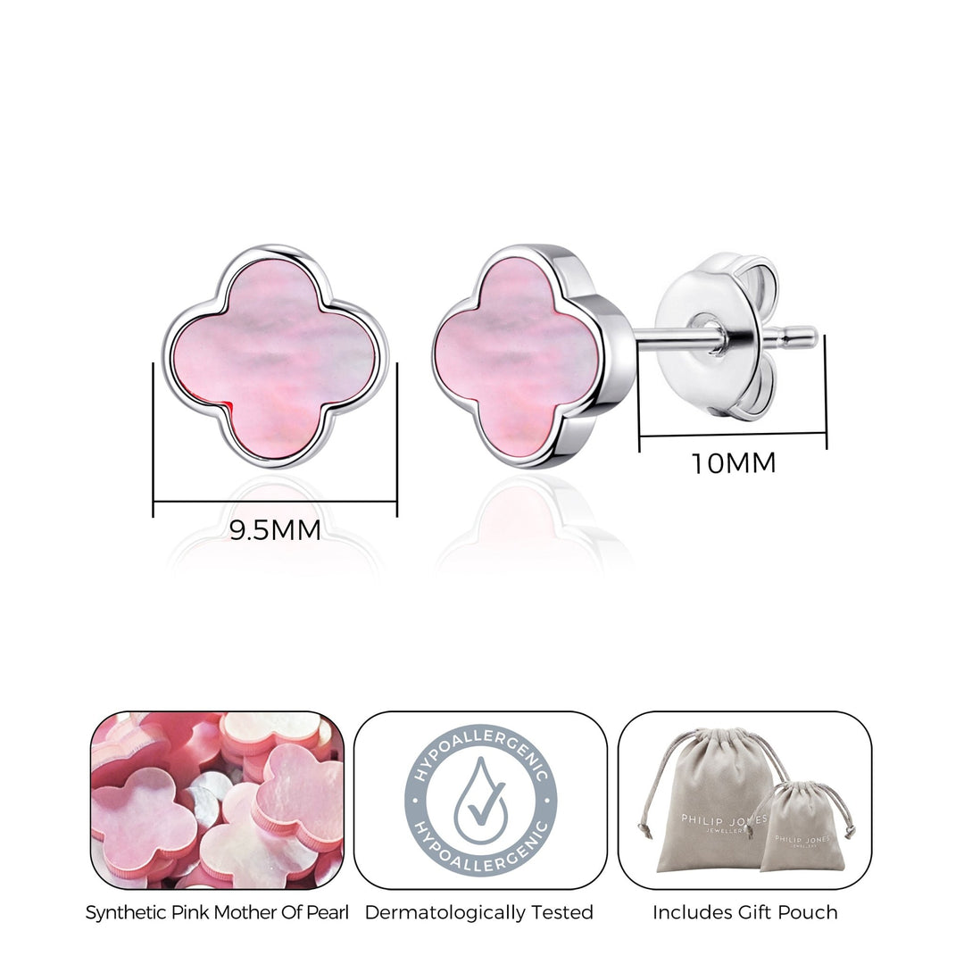 Pink Mother of Pearl Gemstone Clover Earrings - Philip Jones Jewellery