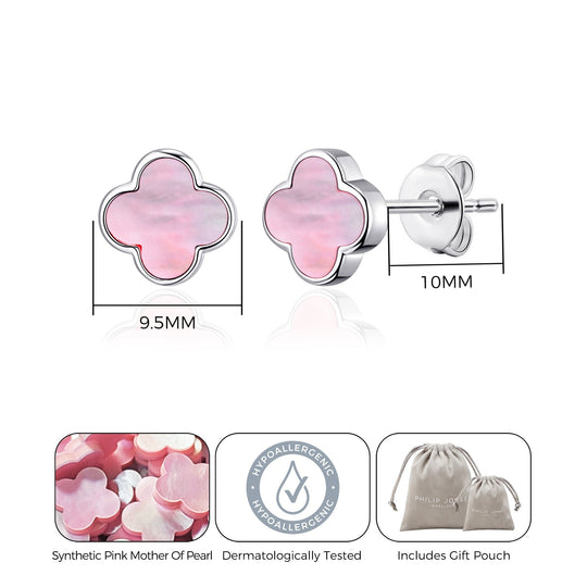 Pink Mother of Pearl Gemstone Clover Earrings - Philip Jones Jewellery