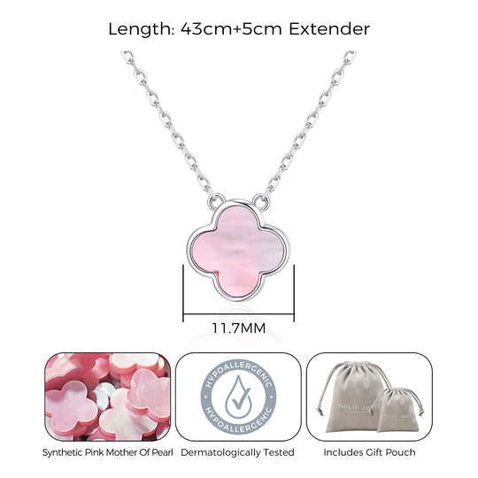 Pink Mother of Pearl Gemstone Clover Necklace - Philip Jones Jewellery