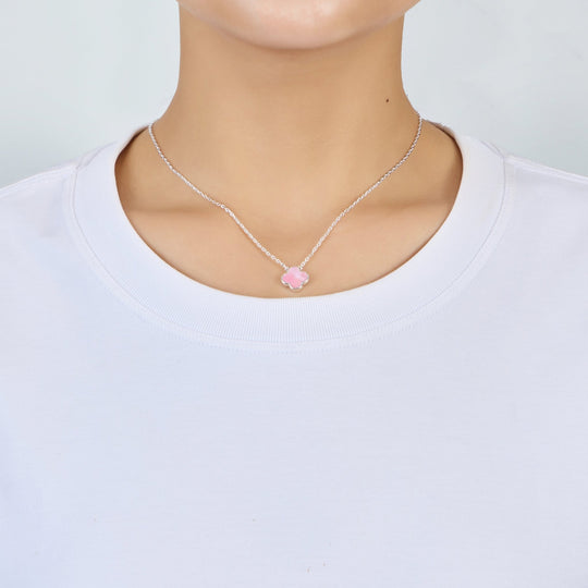 Pink Mother of Pearl Gemstone Clover Necklace - Philip Jones Jewellery