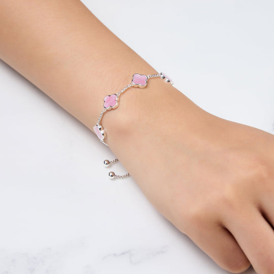 Pink Mother Of Pearl Multi Clover Friendship Bracelet - Philip Jones Jewellery