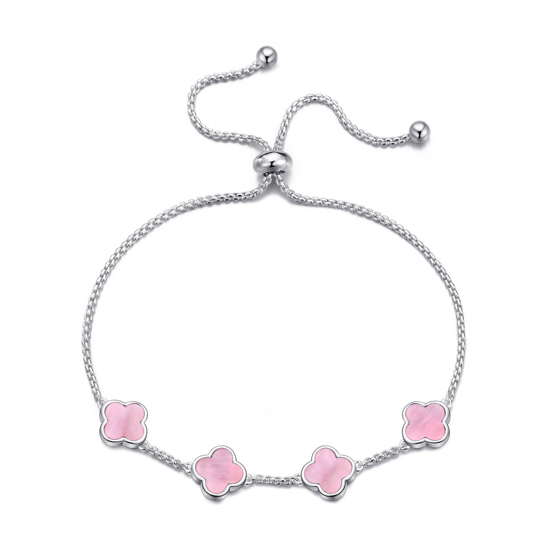 Pink Mother Of Pearl Multi Clover Friendship Bracelet - Philip Jones Jewellery