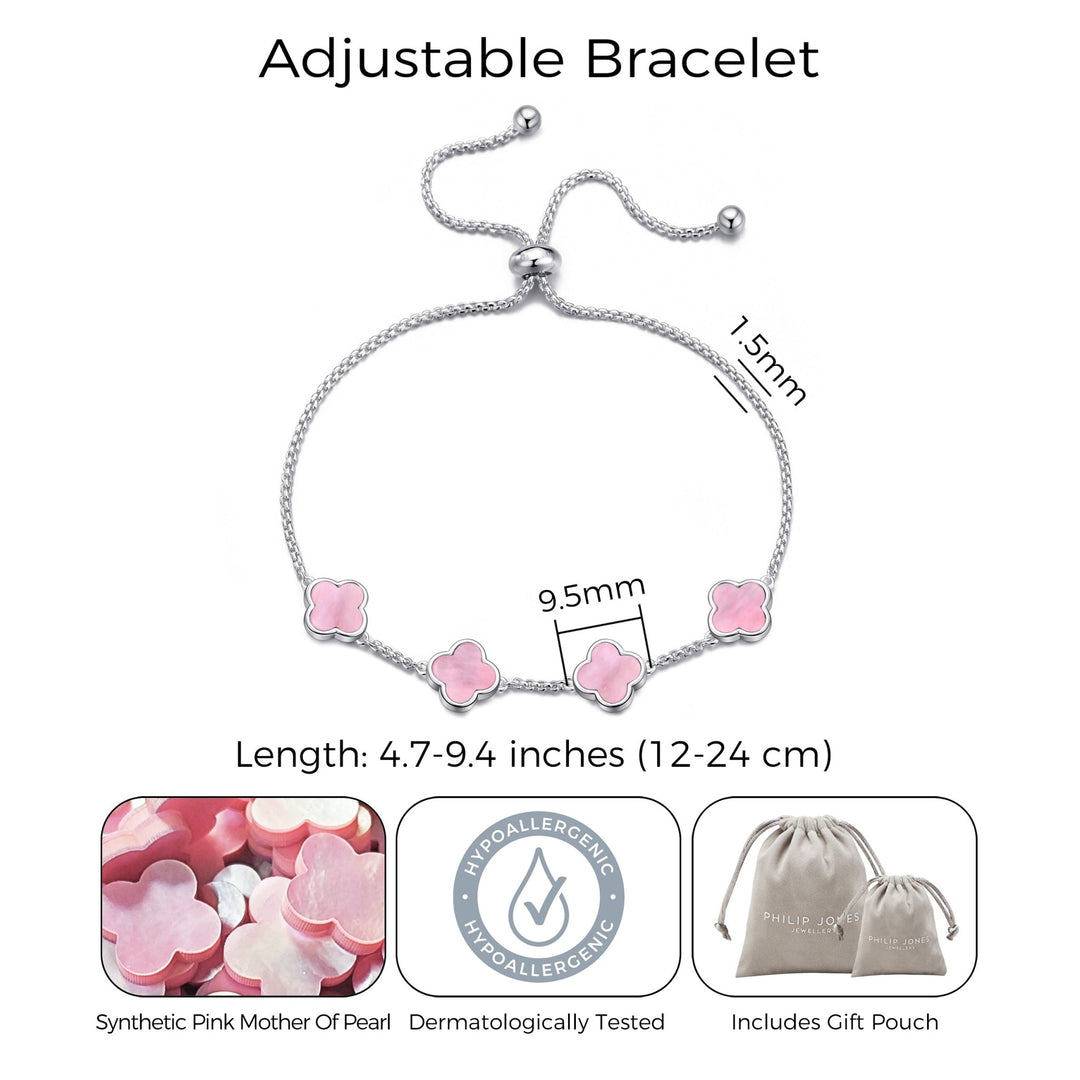 Pink Mother Of Pearl Multi Clover Friendship Bracelet - Philip Jones Jewellery