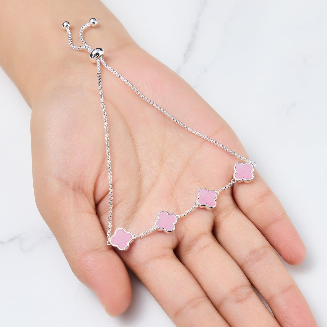 Pink Mother Of Pearl Multi Clover Friendship Bracelet - Philip Jones Jewellery