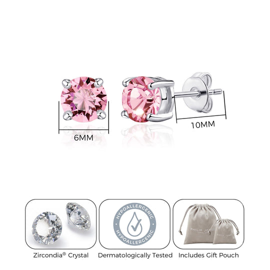 Pink Stud Earrings Created with Zircondia® Crystals - Philip Jones Jewellery