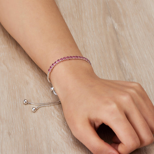 Pink Tennis Friendship Bracelet Created with Zircondia® Crystals - Philip Jones Jewellery