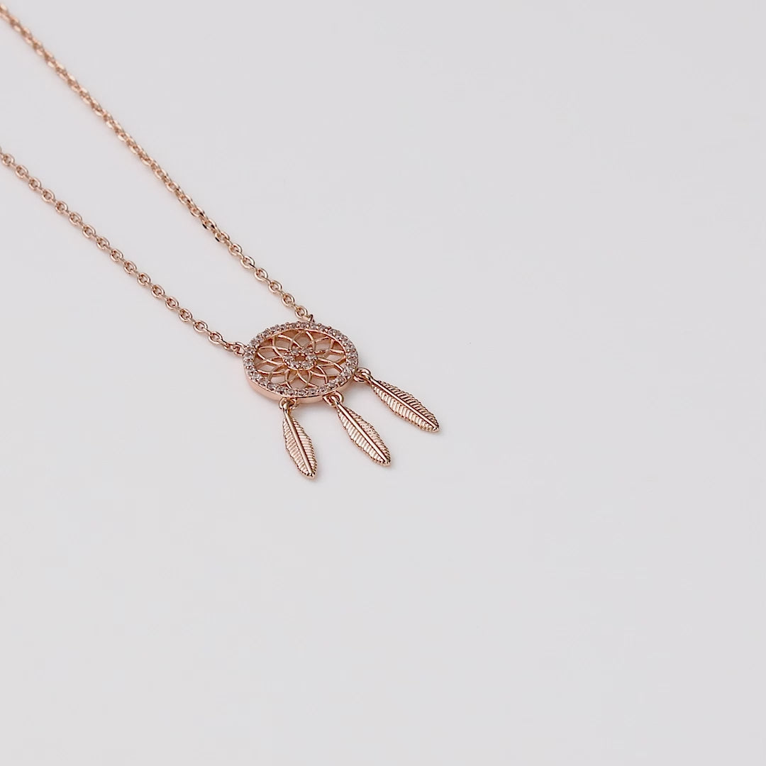 Rose Gold Plated Dream Catcher Necklace Created with Zircondia® Crystals