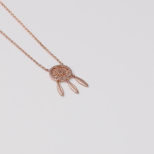 Rose Gold Plated Dream Catcher Necklace Created with Zircondia® Crystals