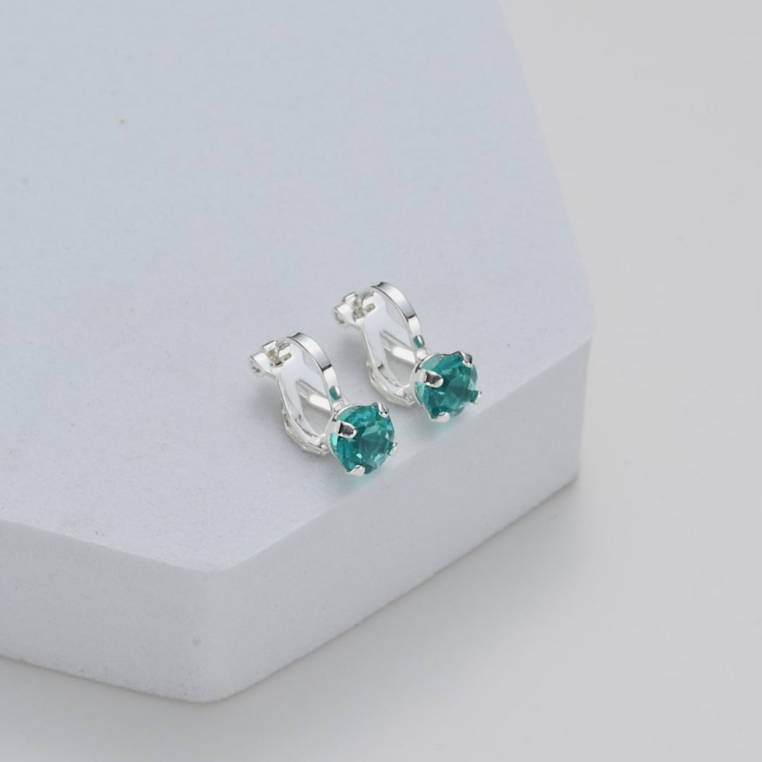 Blue Crystal Clip On Earrings Created with Zircondia® Crystals Video