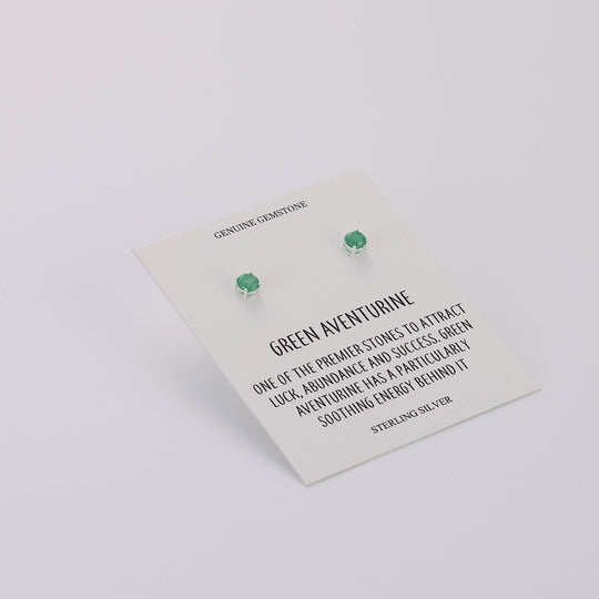 Sterling Silver Green Aventurine Gemstone Earrings with Quote Card