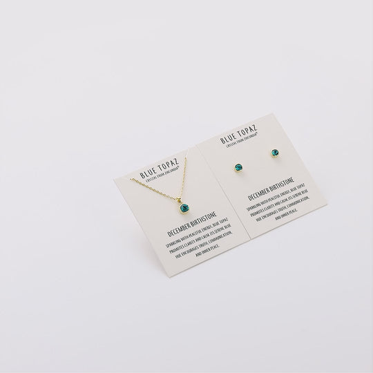 Gold Plated December (Blue Topaz) Birthstone Necklace & Earrings Set Created with Zircondia® Crystals