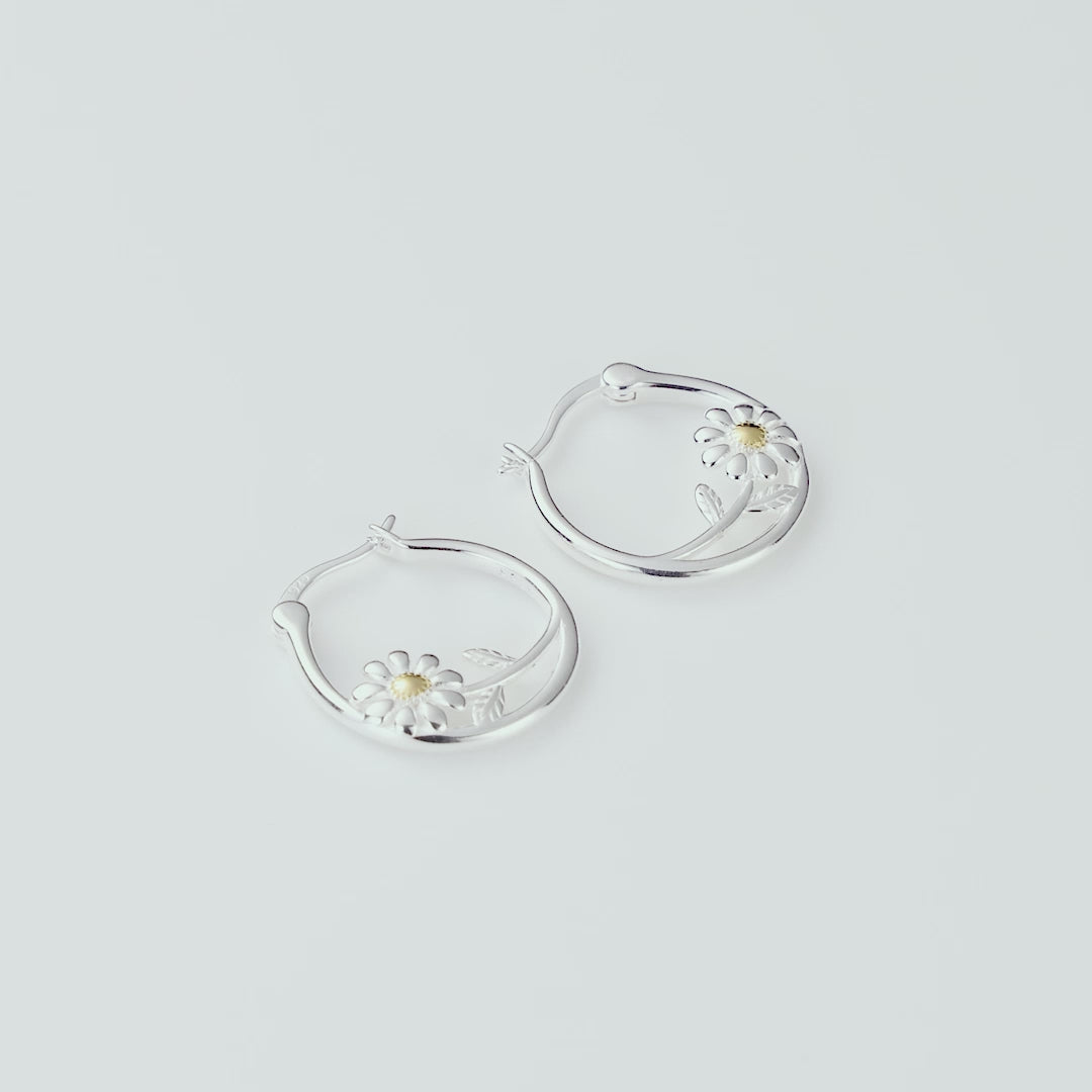 Sterling Silver Daisy Hoop Earrings