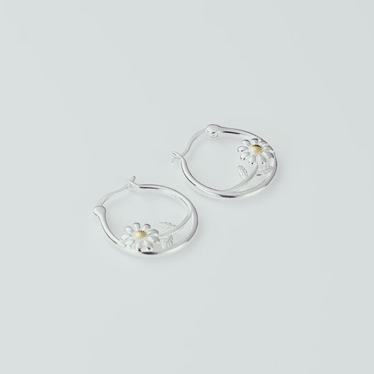 Sterling Silver Daisy Hoop Earrings