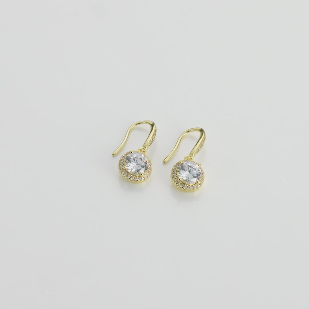 Gold Plated Halo Drop Earrings Created with Zircondia® Crystals