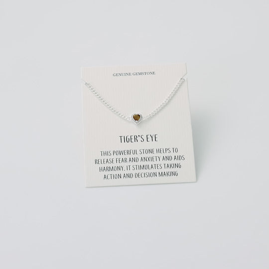 Tigers Eye Heart Gemstone Bracelet with Quote Card Created with Zircondia® Crystals
