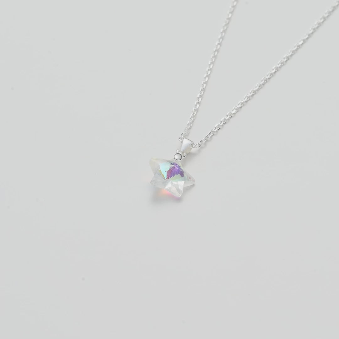 Sterling Silver Aurora Borealis Star Necklace Created with Zircondia® Crystals Video