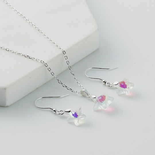 Sterling Silver Aurora Borealis Star Set Created with Zircondia® Crystals Video