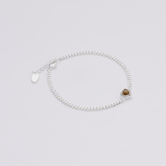 Tigers Eye Heart Gemstone Bracelet Created with Zircondia® Crystals