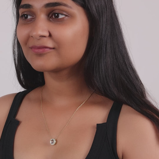 Gold Plated Halo Necklace Created with Zircondia® Crystals