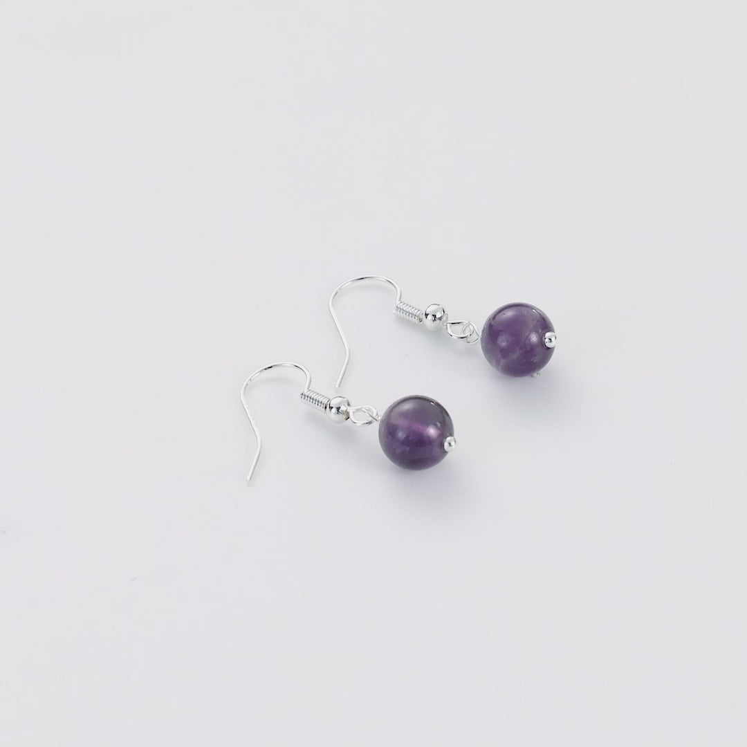 Amethyst Gemstone Round Drop Earrings