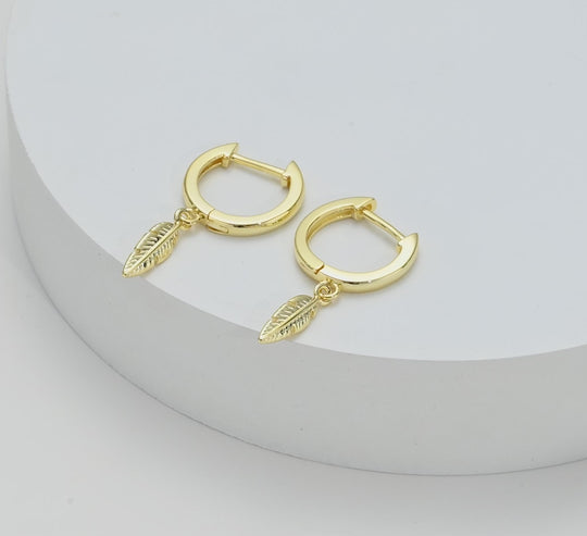 Gold Plated Feather Charm Hoop Earrings Video
