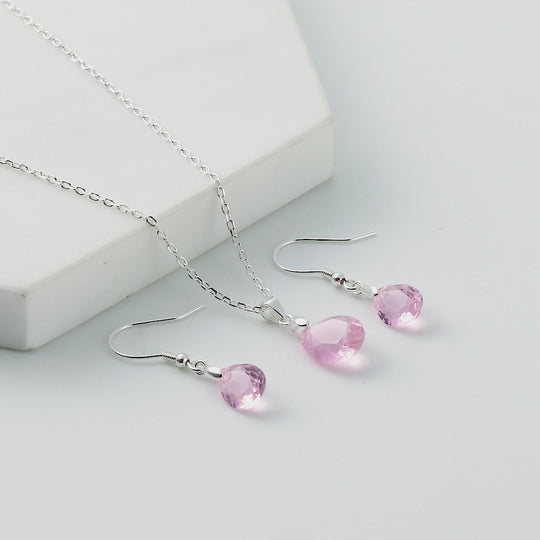 Sterling Silver Light Rose Pear Set Created with Zircondia® Crystals Video