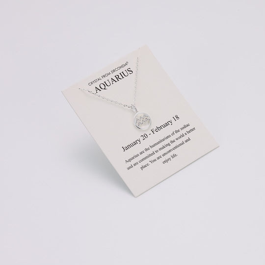 Aquarius Star Sign Zodiac Necklace and Quote Card with Zircondia® Crystals