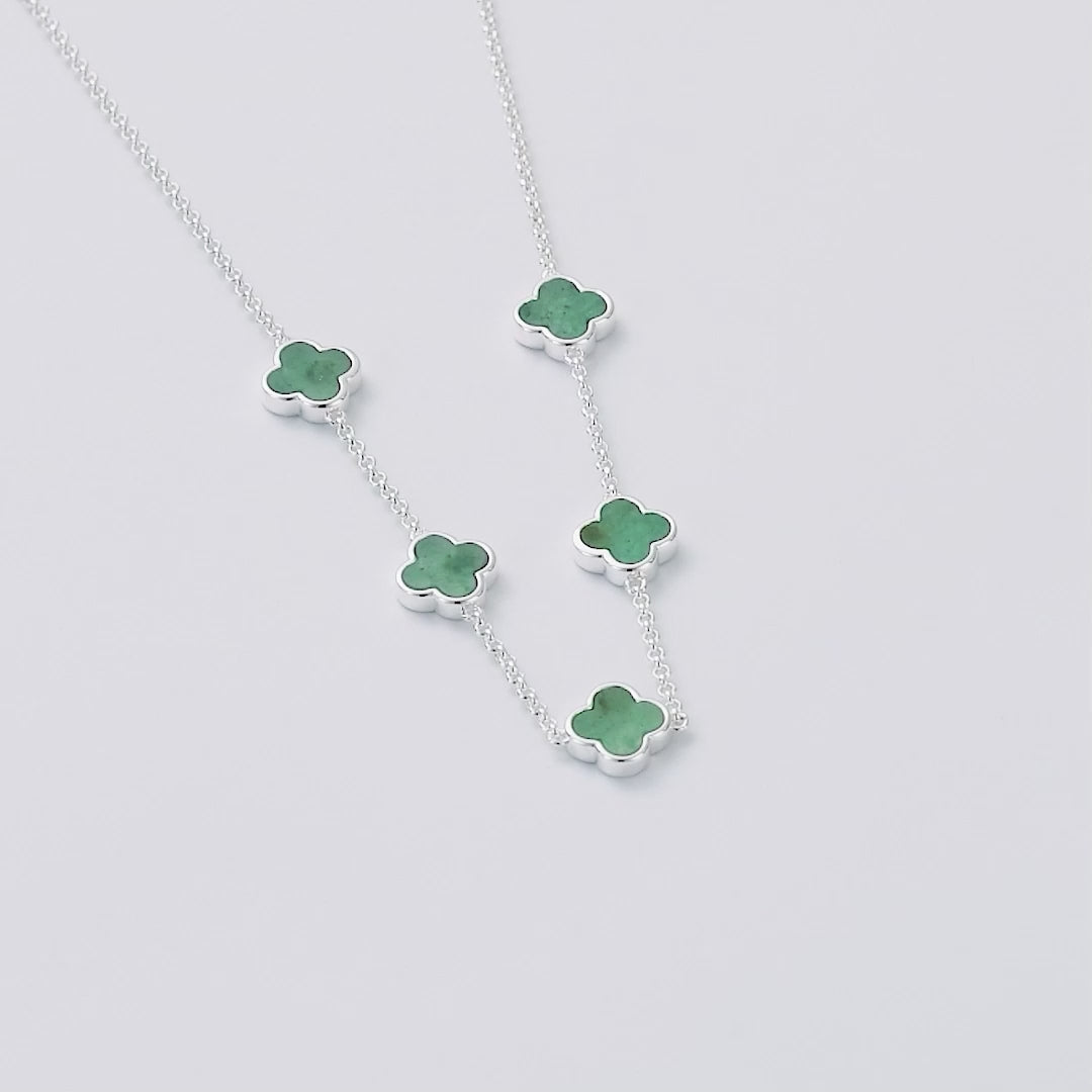 Green Aventurine Gemstone Multi Clover Necklace