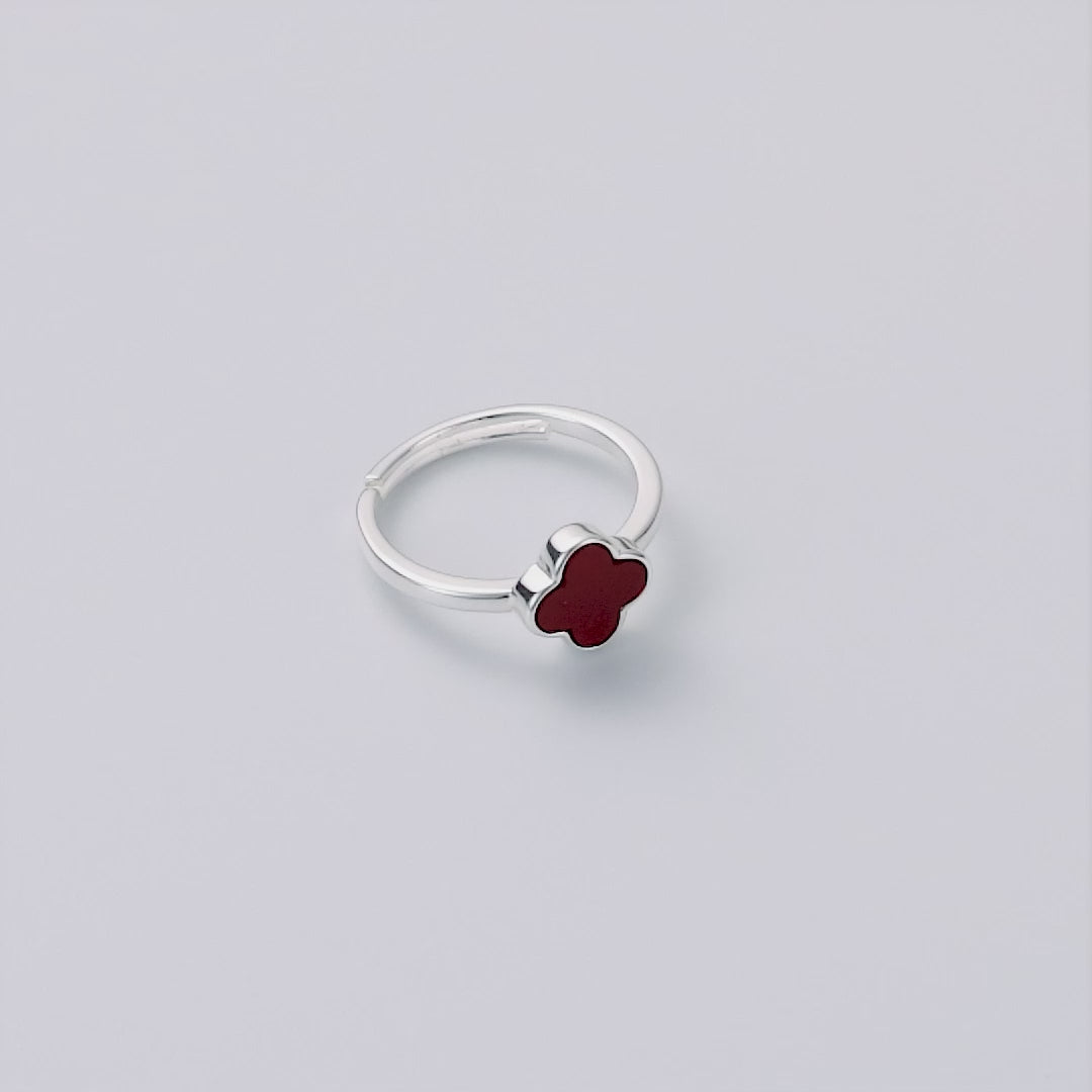 Carnelian Gemstone Adjustable Clover Ring