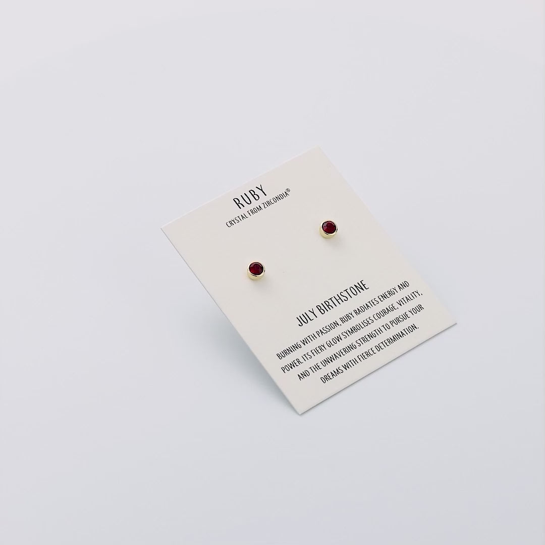 Gold Plated July (Ruby) Birthstone Earrings Created with Zircondia® Crystals