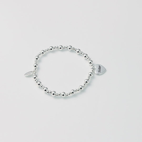 Sister Heart Charm Beaded Stretch Bracelet