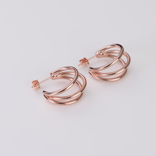 Rose Gold Plated Triple Illusion Hoop Earrings