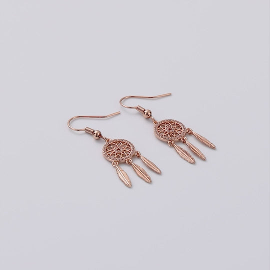 Rose Gold Plated Dream Catcher Drop Earrings Created with Zircondia® Crystals
