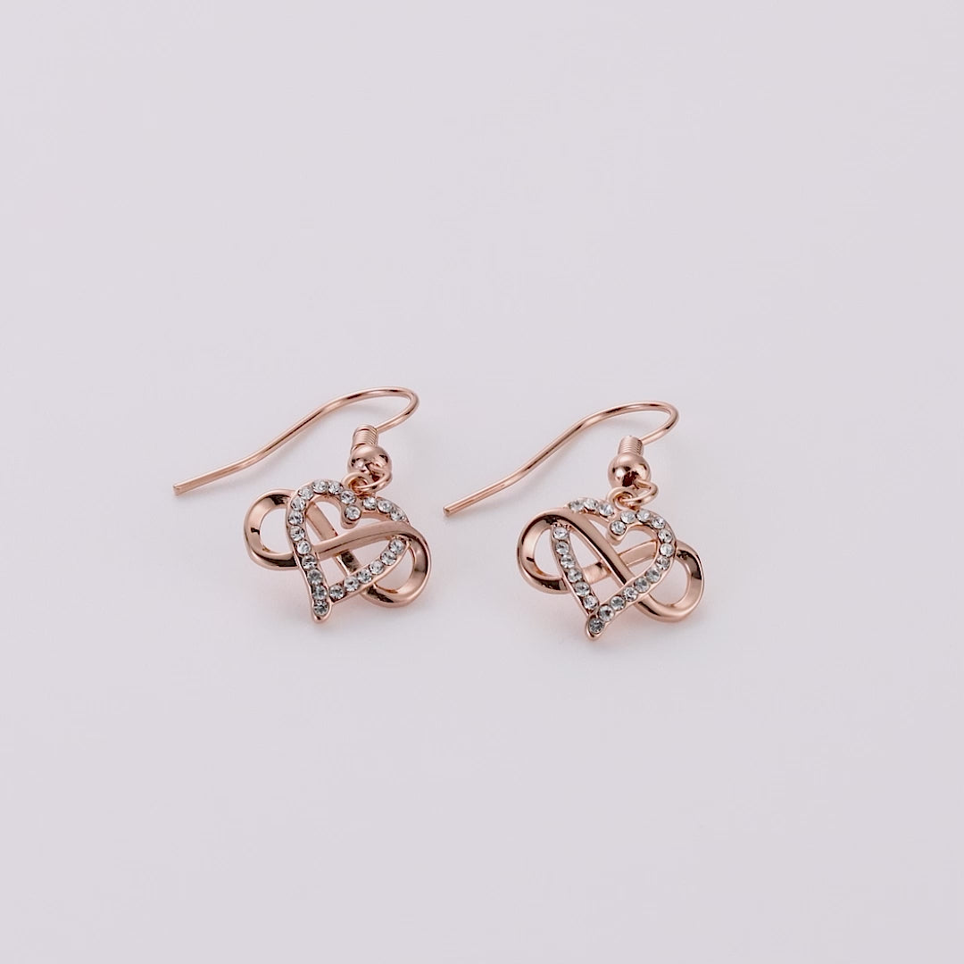 Rose Gold Plated Infinity Heart Drop Earrings Created with Zircondia® Crystals