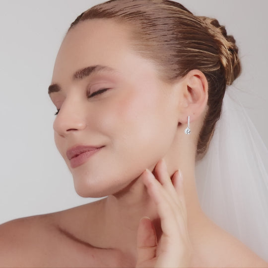 Sterling Silver Solitaire Drop Bridal Earrings Created with Zircondia® Crystals