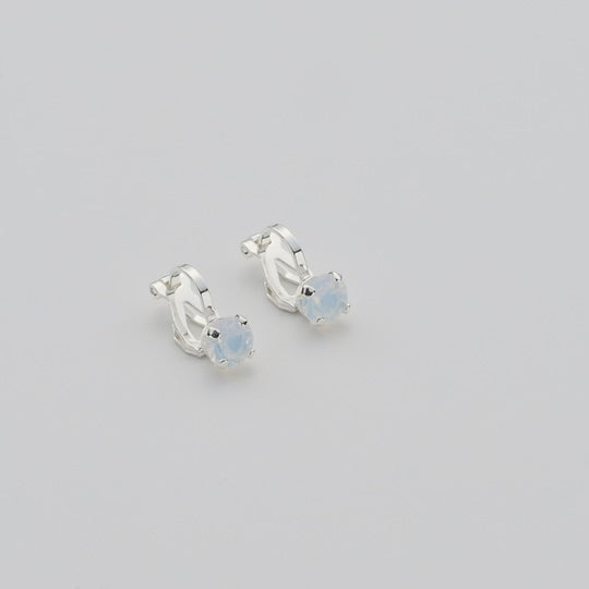 October (White Opal) Birthstone Clip On Earrings Created with Zircondia® Crystals Video