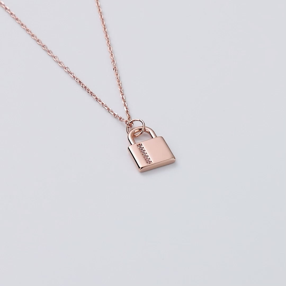Rose Gold Plated Padlock Necklace Created with Zircondia® Crystals
