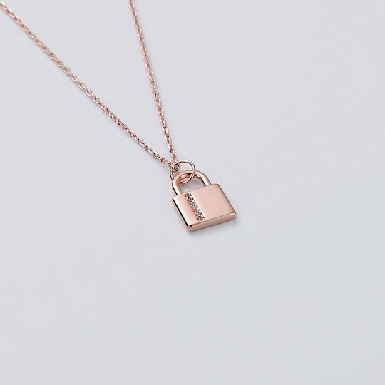 Rose Gold Plated Padlock Necklace Created with Zircondia® Crystals