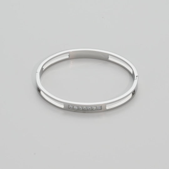 Stainless Steel Channel Bangle Created with Zircondia® Crystals Video