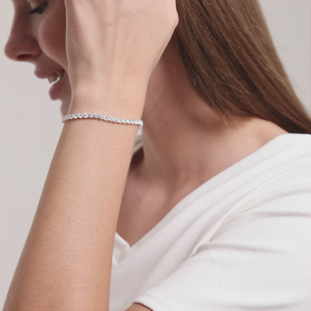 Silver Plated Solitaire Friendship Bracelet Created with Zircondia® Crystals Video