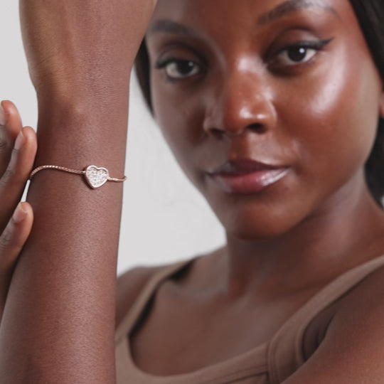 Rose Gold Plated Pave Heart Friendship Bracelet Created with Zircondia® Crystals Video
